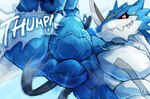 anthro belt biceps big_biceps big_muscles clothing flexing flexing_bicep male muscular muscular_male pecs solo torn_clothing vein veiny_muscles waddledox bandai_namco digimon digimon_(species) exveemon hi_res