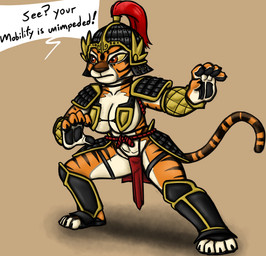 4_toes 5_fingers alternate_costume anthro armor asking asking_another athletic athletic_anthro athletic_female bent_leg big_breasts big_eyes biped black_text bottomwear bra breasts claws clothed clothed_anthro clothed_female clothing collarbone dark_stripes dialogue facial_markings feet female fighting_pose finger_claws fingers footwear fur greaves hair head_markings headgear helmet humanoid_hands iris leaning leaning_forward loincloth looking_aside markings mouth_closed offscreen_character orange_body pawpads plantigrade ponytail pose pupils question red_eyes shoulder_pads skimpy snout solo standing striped_arms striped_body striped_face striped_fur striped_legs striped_markings striped_tail stripes tail tail_markings talking_to_another text thick_thighs three-quarter_view toeless_footwear toes unconvincing_armor underwear redout third-party_edit flaminhotcheatoes_(colorist) dreamworks kung_fu_panda master_tigress felid mammal pantherine tiger 2025 colored digital_drawing_(artwork) digital_media_(artwork) english_text hi_res shaded