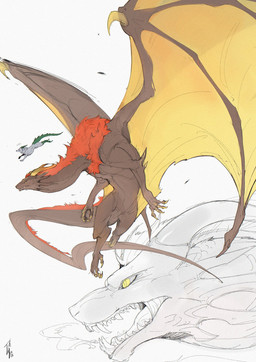 ambiguous_gender arm_markings arm_spikes brown_body brown_scales brown_tail brown_wings claws ear_markings elbow_markings elbow_spikes facial_markings fangs feet feral foot_markings forehead_markings fur fur_and_scales green_body green_horn green_legs green_scales green_tail grey_body grey_fur group hair hand_markings head_horn head_markings horn larger_feral leg_markings looking_aside markings membrane_(anatomy) membranous_wings monotone_body monotone_scales mouth_closed open_mouth orange_hair orange_tail overbite scales side_view simple_background size_difference smaller_feral spiked_tail spikes spikes_(anatomy) tail teeth tongue_showing trio white_background wing_claws wings yellow_claws yellow_eyes yellow_horn yellow_markings yellow_membrane chiayeeee mythology gorynych_nitra dragon eastern_dragon furred_dragon furred_scalie mythological_creature mythological_scalie scalie wingless_dragon 2024 digital_drawing_(artwork) digital_media_(artwork) full-length_portrait headshot_portrait hi_res portrait signature