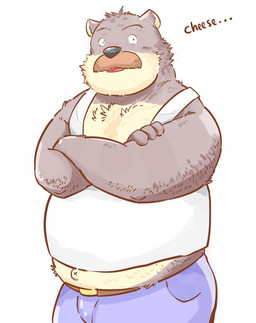 anthro black_nose bottomwear clothing facial_hair kemono male mustache overweight overweight_anthro overweight_male pants shirt simple_background solo topwear white_background andikapatok bear mammal 2015 hi_res