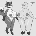 1:1 2019 4_toes 5_fingers :o absurd_res alternate_species anthro anthrofied areola big_breasts black_and_white black_nose black_sclera breast_squish breasts breasts_frottage bump canid canine crossgender curvy_figure digital_drawing_(artwork) digital_media_(artwork) dipstick_tail duo eye_contact eyelashes featureless_crotch feet female female/female fingers flat_colors fox full-length_portrait fur grey_background hair heterochromia hi_res huge_breasts humanoid humanoidized inner_ear_fluff inverted_nipples kirby kirby_(series) lazuli_(doggod.va) line_art looking_at_another mammal markings mitten_hands monochrome multicolored_body multicolored_eyes multicolored_fur multicolored_tail nintendo nipples nipples_touching nude one_leg_up open_mouth portrait raised_leg side_boob signature simple_background slightly_chubby squish standing surprise tail tail_markings thick_thighs toes tuft two_tone_body two_tone_eyes two_tone_fur two_tone_tail unkown1832_11a0 voluptuous watermark wide_hips