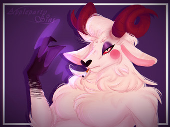 alternate_species anthro blush blush_stickers cigarette claws eyeshadow femboy fur horn looking_at_viewer magic makeup male red_sclera simple_background smoking solo white_body white_fur yellow_eyes appleparty_sins hazbin_hotel hellaverse lucifer_(hazbin_hotel) angel bovid caprine fallen_angel goat mammal 4:3 absurd_res hi_res