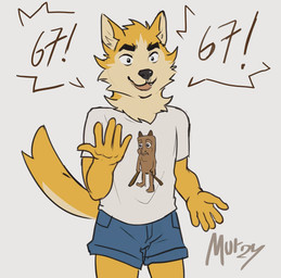 animated_gif anthro black_eyebrows black_nose blue_bottomwear blue_clothing blue_shorts bodily_fluids bottomwear clothed clothing countershading eyebrows fangs happy inner_ear_fluff male open_mouth shirt shorts six_seven smile snot solo tail tail_motion tailwag teeth tongue topwear tuft white_clothing white_shirt white_topwear murizy 67_(meme) remember_the_flowers cooper_krager tung_tung_tung_sahur canid canine canis mammal wolf 2026 animated colored digital_media_(artwork) short_playtime watermark