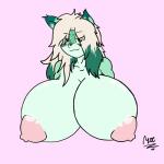 anthro big_breasts big_nipples blonde_hair breasts eyebrows female fur green_body green_eyes green_fur green_hair hair highlights_(coloring) huge_breasts hyper hyper_breasts multicolored_body multicolored_fur multicolored_hair nipples smug solo two_tone_hair princemoe25 emerald_mist canid canine fox mammal space_fox spacian 1:1 absurd_res bust_portrait hi_res portrait