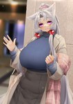 bangs belly big_breasts bottomwear breasts clothed clothing female fupa hair huge_breasts inner_ear_fluff jacket long_hair parted_bangs ponytail pupils purple_eyes purse ribbed_clothing ribbed_sweater sidelocks skirt slightly_chubby slit_pupils solo sweater topwear tuft turtleneck white_hair kjunyomi voiceroid touhoku_itako animal_humanoid canid canid_humanoid canine canine_humanoid fox_humanoid humanoid mammal mammal_humanoid hi_res