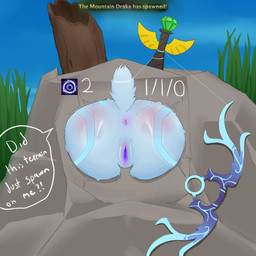 anthro anus big_butt blue_body blue_fur blue_markings bow_(weapon) butt day dialogue female free_use fur gameplay_mechanics genitals markings purple_anus purple_vulva ranged_weapon rear_view rock solo speech_bubble stuck text through_wall vulva weapon whitemud league_of_legends riot_games tencent kindred_(lol) lamb_(lol) bovid caprine mammal sheep 1:1 absurd_res english_text hi_res