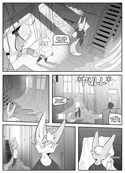 anthro clothed clothing detailed_background dialogue duo inner_ear_fluff inside male speech_bubble text tuft kifyun2 kif_yppreah raphael_yppreah ailurid canid canine fox mammal red_panda absurd_res black_and_white comic english_text hi_res monochrome
