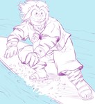 anthro belly bottomwear clothing footwear humanoid_hands kemono male overweight overweight_male sandals shirt shoes shorts solo surfboard topwear water kamui_shirow hunter_x_hunter leol_(hunter_x_hunter) chimera_ant felid mammal 2022 absurd_res hi_res