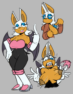 anthro areola armwear bat_wings big_breasts big_ears black_bodysuit black_clothing black_nose black_skinsuit blue_eyes blue_eyeshadow bodysuit boots breasts brown_areola brown_nipples cleavage clothed clothing elbow_gloves exposed_breasts eyelashes eyeshadow female footwear fur gloves grey_background grey_wings handwear knee_boots knee_highs legwear lipstick makeup markings membrane_(anatomy) membranous_wings mole_(marking) mole_on_breast nipples orange_body orange_fur pink_lipstick shoes simple_background skinsuit smile solo thick_thighs tight_clothing wardrobe_malfunction white_body white_boots white_clothing white_footwear white_fur white_gloves white_handwear wide_hips wings hunksrighty sega sonic_the_hedgehog_(series) rouge_the_bat bat mammal