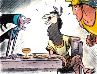 clothed clothing container cup ear_piercing eyes_closed female feral food footwear fur fur_growth furniture goblet group growth headgear headwear inside jewelry kitchen_utensils looking_at_viewer male mid_transformation oblivious open_mouth piercing plate sandals shocked shoes table tongue tools transformation trio unaware_transformation wide_eyed wool_(fur) stevehatguy disney the_emperor's_new_groove kronk kuzco yzma camelid human llama mammal concept_art hi_res