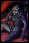 animal_genitalia blue_eyes bodypaint erection face_paint genital_slit genitals looking_at_viewer male nude penis presenting presenting_penis purple_body purple_penis sitting solo 3033 bioware electronic_arts mass_effect savariis alien turian hi_res