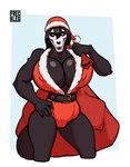 2024 anthro big_breasts black_body black_fur black_hair bone breasts camel_toe canid canine christmas christmas_clothing christmas_headwear clothing costume fangs female freckles_(artist) fur hair hat headgear headwear holidays huge_breasts inner_boob mammal nipple_outline open_mouth open_smile sack santa_costume santa_hat scp-1471 scp-1471-a scp_foundation skull skull_head smile solo teeth wide_eyed