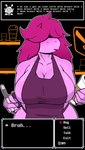 anthro anthro_focus antlers apron apron_only big_breasts blush breasts bruh cleavage clothed clothing container cup dialogue_box duo female female_focus hair hair_over_eyes holding_container holding_cup holding_object holding_pen horn huge_breasts mostly_nude non-mammal_breasts pen purple_hair repeated_text side_boob solo_focus text text_box wide_hips psychogoat deltarune i_mean_breast_milk undertale_(series) noelle_holiday susie_(deltarune) reptile scalie 2021 digital_media_(artwork) english_text hi_res meme shaded