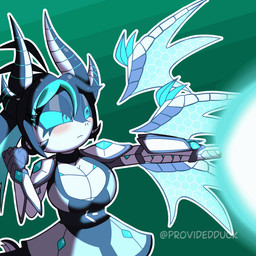 aiming_weapon anthro arm_cannon black_hair chest_belt clothing cybernetic_arm cybernetic_limb dress female fist floating_wings green_eyes grey_body hair horn ranged_weapon shooting_gun solo unusual_anatomy unusual_wings weapon weapon_arm wings providedduck mythology enfuria_the_dragon dragon mythological_creature mythological_scalie scalie 1:1 animated loop watermark