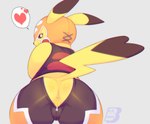 anthro anthrofied anus bedroom_eyes bent_over big_butt big_tail black_body black_clothing black_eyes black_fur black_nose bottomwear butt butt_focus butt_zipper cleft_tail clothed clothing cosplay_pikachu_(costume) costume dipstick_ears ear_markings female freckles fur genitals grey_background half-closed_eyes headgear headwear heart_symbol long_ears long_tail looking_at_viewer looking_back mask multicolored_body multicolored_ears multicolored_fur narrowed_eyes orange_clothing pants pictographics pokemorph presenting presenting_anus presenting_hindquarters pussy rear_view seductive shirt short_stack simple_background smile smirk solo tail text thick_thighs topwear two_tone_body two_tone_fur two_tone_tail yellow_anus yellow_body yellow_fur yellow_pussy zipper bluebreed nintendo pokemon cosplay_pikachu_(character) pikachu_libre generation_1_pokemon mammal pikachu pokemon_(species) rodent 2019 english_text hi_res signature