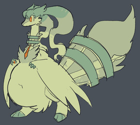 accessory ambiguous_gender anthro belly big_belly big_tail blue_claws blue_hair cheek_tuft claw_fingers claws contiguous_snout crotch_tuft digitigrade eye_through_hair eyelashes facial_tuft feathered_wings feathers featureless_crotch flat_chested fur grey_background hair leg_markings long_hair markings mostly_nude navel necktie necktie_only orange_eyes orange_necktie overweight overweight_ambiguous overweight_anthro simple_background small_hands socks_(marking) solo standing tail three-quarter_view toony_eyes translucent translucent_hair tuft twintails_(hairstyle) white_body white_fur white_wings winged_arms wings serafphim nintendo pokemon josh_(serafphim) generation_5_pokemon legendary_pokemon pokemon_(species) reshiram 2025 full-length_portrait hi_res portrait sketch male_(lore)