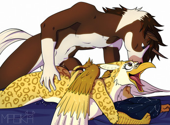 anthro beak duo female female_penetrated from_behind_position fur fur_markings heart_eyes heart_symbol horn male male/female male_penetrating male_penetrating_female markings open_beak open_mouth passionate penetration sex tail tail_tuft tongue tongue_out tuft wings masikadraws witchydawgart mythology matthew_(witchydawgart) valerya_(witchydawgart) avian equid equine gryphon mammal mythological_avian mythological_creature mythological_equine unicorn hi_res