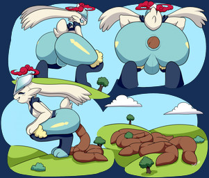 anthro anus balls blue_body blue_eyes blue_fur butt cheek_tuft cloud crouching day dynamax enjoying_the_go excessive_feces eyes_closed facial_tuft feces feces_on_ground floppy_ears fur genitals grass hyper hyper_feces hyper_feces_pile looking_down macro_anthro macro_male male male_pooping outside perineum plant pooping pooping_on_floor scatplay scut_tail short_tail shrub sky smile solo tail teeth tree tuft white_body white_fur yellow_body yellow_fur shoelace_(artist) nintendo pokemon cinderace generation_8_pokemon pokemon_(species) hi_res signature
