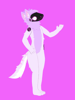 4_ears 4_fingers 4_toes anthro belly ears_up feet female fingers fur glowing glowing_eyes hand_on_hip head_tuft inner_ear_fluff legs_together machine markings multi_ear neck_tuft pink_background pink_body pink_eyes pink_fur pink_inner_ear pink_mouth pink_nose pink_stripes plantigrade protogen_visor purple_belly purple_ears raised_hand screen screen_face simple_background smile solo standing striped_markings striped_tail stripes tail tail_markings toes tuft white_inner_ear_fluff white_tail randyprotogen protogen digital_drawing_(artwork) digital_media_(artwork) hi_res signature