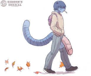anthro backpack balls big_balls big_penis biped blue_balls blue_body blue_fur blue_hair blue_markings blue_skin bottomwear casual_exposure cigarette clothed clothing denim denim_bottomwear denim_clothing exposed facial_markings falling_leaves flaccid footwear foreskin fur genitals grey_bottomwear grey_clothing grey_pants hair hair_over_eyes hand_in_pocket head_markings hoodie huge_balls huge_penis humanoid_genitalia humanoid_penis hyper hyper_balls hyper_genitalia hyper_penis jeans long_tail male markings mouth_hold open_bottomwear open_clothing open_pants pants partially_clothed penis penis_poking_out pink_penis pockets retracted_foreskin ring_(marking) ringed_tail round_ears shoes short_hair side_view simple_background smoking sneakers solo striped_markings striped_tail stripes tail tail_markings thick_penis thick_tail topwear vein veiny_penis walking white_background gideon domestic_cat felid feline felis mammal digital_media_(artwork) full-length_portrait portrait