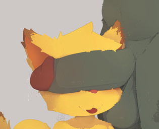 anthro anthro_on_anthro balls big_penis biped blep blush blush_lines bodily_fluids brown_ear_tips brown_tail brown_tail_tip dipstick_ears dipstick_tail dripping duo ear_markings erection faceless_anthro faceless_character faceless_male fangs fur genital_fluids genitals glans grey_background grey_balls grey_body grey_fur humanoid_genitalia humanoid_penis logo male male/male male_anthro markings mismatched_genitalia mismatched_humanoid_penis mismatched_penis mouth_closed multicolored_ears multicolored_tail nude nude_anthro nude_male orange_inner_ear penis penis_on_face pink_nose pointy_ears precum precum_drip prick_ears red_glans simple_background solo_focus tail tail_markings teeth text these_aren't_my_glasses tongue tongue_out yellow_body yellow_fur yellow_tail young young_anthro young_male givemeapaw canid canine mammal 2026 artist_logo artist_name digital_drawing_(artwork) digital_media_(artwork) hi_res