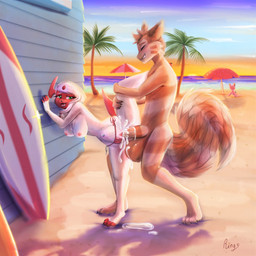 abdominal_bulge anthro anthro_on_anthro anthro_penetrated anthro_penetrating anthro_penetrating_anthro anthrofied balls beach big_balls big_penis bikini bikini_bottom bodily_fluids breasts clothed clothing clothing_aside cum duo excessive_cum excessive_genital_fluids female flexible genital_fluids genitals huge_balls huge_penis hyper hyper_balls hyper_genitalia hyper_penis male male/female outside outside_sex panties panties_aside penetration penile penile_penetration penis pokemorph seaside sex sunset swimwear topless topless_female two-piece_swimsuit underwear underwear_aside vaginal vaginal_penetration ringstudios nintendo pokemon rose_duskclaw absol furret generation_2_pokemon generation_3_pokemon mammal pokemon_(species) shiny_pokemon 1:1 absurd_res hi_res