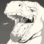 anthro male mouth_shot open_mouth solo spotted_tongue teeth tongue uvula blazingfrostwolf lizardfordinner aker_(rouenalmer) rouenalmer brontosaurus dinosaur diplodocid prehistoric_species reptile sauropod sauropodomorph scalie 1:1 digital_media_(artwork) hi_res