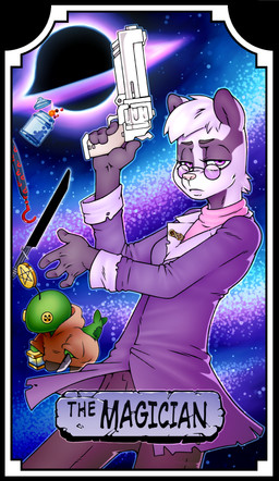 anthro black_body black_fur black_hole candy card clothing container darksaber dessert eyewear female food fur glass glass_jar gun handgun jacket jar knife lamp lantern lapel_pin looking_at_viewer melee_weapon occult_symbol pentacle pink_outfit plushie purple_eyes purple_outfit ranged_weapon revolver solo space star sunglasses sword symbol tarot tarot_card topwear umbrella unimpressed weapon white_body white_fur clarabellecrow badger mammal mustelid musteline tonberry absurd_res hi_res