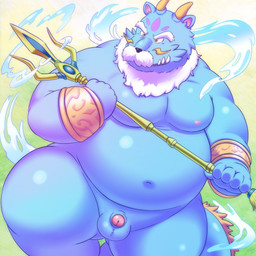anthro balls belly blue_body blue_fur flaccid foreskin fur genitals humanoid_genitalia humanoid_hands humanoid_penis male overweight overweight_anthro overweight_male partially_retracted_foreskin penis solo tail water lako asian_mythology east_asian_mythology japanese_mythology mythology suijin_(mythology) dragon mythological_creature mythological_scalie scalie 1:1 2015 hi_res