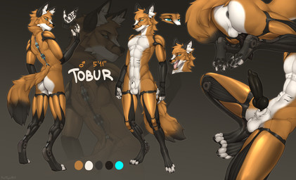 animal_genitalia animal_penis anthro butt canine_genitalia canine_penis cybernetic_arm cybernetic_eye cybernetic_leg cybernetic_limb cybernetics genitals grin looking_at_viewer machine male nude penis presenting presenting_hindquarters presenting_penis sheath smile solo fluffyw0lf tobur_(gaussly) canid canine cyborg fox mammal hi_res model_sheet