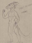 anthro biped claws countershading feathers horn male solo standing corvarts microsoft the_elder_scrolls shows-his-scales argonian scalie absurd_res hi_res monochrome