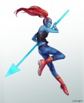 anthro clothed clothing female hair melee_weapon polearm red_hair simple_background solo spear weapon foxvulpine undertale undertale_(series) undyne fish marine 2016