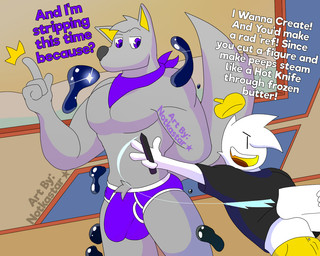 anthro briefs bulge clothed clothing cloud duo inside kerchief male male/male shirt text topless topwear underwear conditional_dnp notkastar max_(notkastar) zatch_(notkastar) canid canine canis humanoid mammal wolf 5:4 english_text
