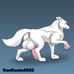 animal_genitalia animal_penis anus balls big_balls big_penis blush bodily_fluids butt canine_genitalia canine_penis cum feral fur genital_fluids genitals looking_back male pawpads paws penis precum solo white_body white_fur vancanto vancanto_(character) canid canine canis mammal wolf 1:1 hi_res