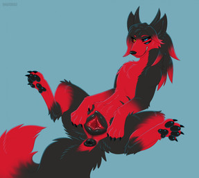 4_eyes animal_genitalia animal_vulva anus black_anus black_body black_fur black_pawpads black_vulva blue_eyes canine_genitalia canine_vulva claws female female_feral feral fur genitals heterochromia horn lying multi_eye multicolored_body multicolored_fur on_back pawpads plump_labia presenting presenting_vulva puffy_anus quadruped red_body red_fur solo spread_legs spread_vulva spreading tail tail_anus toe_claws two_tone_body two_tone_fur vulva yellow_eyes digitoxici canid canid_demon demon mammal 2026 digital_media_(artwork) hi_res