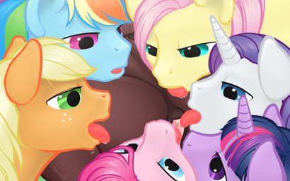 anatomically_correct anatomically_correct_genitalia anatomically_correct_vulva animal_genitalia animal_vulva blonde_hair blue_body blue_eyes blue_fur bodily_fluids brown_body brown_fur clitoral_winking clitoris collaborative collaborative_cunnilingus collaborative_oral collaborative_sex cunnilingus drooling equine_genitalia equine_vulva eyelashes female female/female feral feral_on_feral freckles fur gangbang genitals green_eyes group group_sex hair half-closed_eyes horn intraspecies kissing licking long_hair looking_down multicolored_hair narrowed_eyes nipples open_mouth oral orange_hair orange_nose pink_body pink_fur pink_hair purple_eyes purple_hair rainbow_hair red_hair saliva saliva_on_tongue seductive sex teal_eyes teats tongue tongue_out two_tone_hair vaginal vulva white_body white_fur yellow_body yellow_fur yellow_nose arareroll friendship_is_magic hasbro my_little_pony mythology applejack_(mlp) fluttershy_(mlp) mane_six_(mlp) pinkie_pie_(mlp) rainbow_dash_(mlp) rarity_(mlp) twilight_sparkle_(mlp) earth_pony equid equine horse mammal mythological_creature mythological_equine pony unicorn 16:10 digital_media_(artwork) widescreen