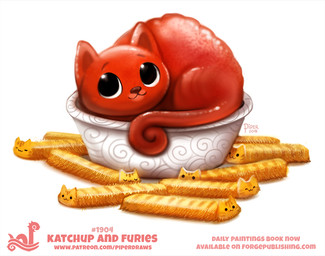 ambiguous_gender black_eyes bowl container dot_eyes feral food fries group humor ketchup pun simple_background simple_eyes visual_pun white_background piper_thibodeau domestic_cat felid feline felis food_creature mammal 2018 digital_media_(artwork) digital_painting_(artwork) painting_(artwork)