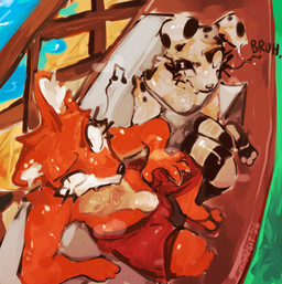 annoyed anthro beach bench bodily_fluids breasts clothed clothing clothing_pull dialogue duo exposed_breasts eyelashes female flip_flops footwear fur genitals glistening glistening_body glistening_genitalia grass high-angle_view legwear looking_away male markings nipple_slip nipples notched_ear on_bench partially_clothed penis plant railing sand sandals sea shoes sitting sitting_on_bench small_breasts spots spotted_body spotted_fur stockings sweat sweatdrop tugging_clothing water whistling chompingbit canid canine canis dalmatian domestic_dog fox mammal absurd_res hi_res