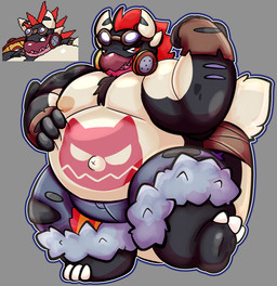 4_horns anthro belly bomb_dragon_(tribal_hunter) bottomwear chest_fur chest_tuft claws clothing eyewear eyewear_on_head feet gloves goggles goggles_on_head grin handwear holding_belly horn male mask multi_horn muscular navel nipples outie_navel overweight overweight_male paws sentient_markings shorts smile solo torn_clothing tuft conditional_dnp tuvandalist mythology tribal_hunter dragon mythological_creature mythological_scalie scalie hi_res