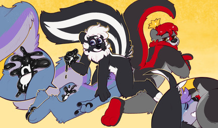 anthro anus close-up crown cutaway facesitting group headgear male male/male nose_to_anus null sitting_on_another slime tail trio crownedvictory mammal mephitid mustelid otter skunk 2022 absurd_res hi_res