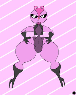 4_fingers anthro armwear boots clothing countershade_face countershading curvy_figure elbow_gloves eyewear facial_hair femboy fingers footwear fur gloves goatee hands_on_hips handwear heart_nose heart_symbol high_heeled_boots high_heels jacket knee_boots knee_highs legwear leotard logo male navel_outline pink_body pink_fur shoes small_waist solo sunglasses text thick_thighs topwear wide_hips thatdawgmurray happy_tree_friends petty_(subzerowizardo) eulipotyphlan mammal mole_(animal) absurd_res aliasing artist_logo artist_name digital_media_(artwork) hi_res signature