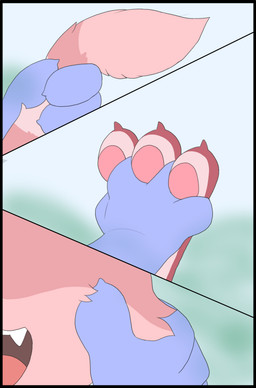 after_transformation claws close-up disembodied_hand fangs female feral forest forest_background fur gender_transformation ghost_hand hand_on_cheek nature nature_background open_mouth paw_holding pawpads paws pink_paws plant tail tail_grab tail_tuft teeth tongue transformation tree tuft gushoafterdark nintendo pokemon generation_1_pokemon legendary_pokemon mammal mew_(pokemon) pokemon_(species) absurd_res comic digital_media_(artwork) hi_res