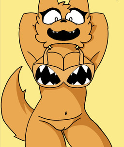 anthro big_breasts breasts female fur genitals orange_body orange_fur pose presenting smile standing thick_thighs vulva sadakwa mau_makan_apa xenobot-72 felid feline mammal hi_res