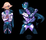 armor belt blonde_hair blue_eyes cape clothed clothing duo hair male not_furry simple_background skinny suit transparent_background s-purple breeding_season elf humanoid alpha_channel digital_media_(artwork) pixel_(artwork)