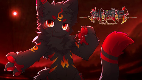 4_fingers anthro biped black_body black_fur black_nose blurred_background chest_tuft fangs fingers flame_markings fluffy fluffy_tail full_moon fur inner_ear_fluff kemono long_tail looking_at_viewer male markings moon multicolored_body multicolored_fur neck_tuft night outside pawpads paws pose red_body red_eyes red_fur red_markings red_moon red_pawpads smile smiling_at_viewer solo standing tail teeth text tuft hlg7777 feiyanyue_(character) domestic_cat felid feline felis mammal 16:9 2024 cel_shading character_name chinese_text digital_drawing_(artwork) digital_media_(artwork) english_text hard_translated hi_res red_theme shaded soft_shading translated wallpaper warm_colors widescreen