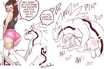 anthro big_butt blush bottomwear bottomwear_down butt clothed clothing dialogue doggystyle drawing_tablet duo female freckles from_behind_position hair humanoid_penetrated larger_anthro larger_male looking_back male male/female partially_clothed penetration plap pokeball_symbol presenting presenting_hindquarters sex shirt shorts shorts_down size_difference smaller_female smaller_humanoid sound_effects speech_bubble tank_top text tight_bottomwear tight_clothing topwear lluisabadias mythology yu'hiss dragon elf humanoid mythological_creature mythological_scalie scalie absurd_res english_text hi_res