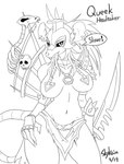 2019 anthro armor big_breasts bone bottomwear bracers breasts buckteeth choker claws clothed clothing crossgender dialogue ear_piercing english_text female fur hair headgear helmet jewelry loincloth looking_at_viewer mammal melee_weapon monochrome mtf_crossgender murid murine navel necklace pauldron piercing queek_headtaker rat ribs rodent sharp_teeth simple_background skaven skimpy skull skykain smile solo spikes spine standing sword teeth text warhammer_(franchise) warhammer_fantasy weapon white_background