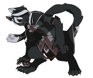 4_toes 5_claws 5_fingers alternate_species anthro arm_tuft biped black_body black_fur black_hair bottomless bottomless_anthro bottomless_female breasts chain claws clothed clothed_anthro clothed_female clothing cute_fangs digitigrade fangs feet female female_anthro finger_claws fingers footwear fur furrification hair handpaw hindpaw medium_breasts multicolored_hair multicolored_tail open_mouth open_smile pawpads paws pink_pawpads simple_background smile solo standing tail teeth toe_claws toes topwear topwear_only tuft two_tone_hair white_background white_body white_fur white_hair allsu_official made_in_abyss ozen_the_immovable felid feline mammal 2026 digital_drawing_(artwork) digital_media_(artwork) full-length_portrait hi_res portrait shaded