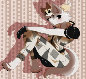 anthro blush chibi clothed clothing duo feet fur gloves handwear looking_at_viewer male orange_body orange_fur sitting tail white_body white_fur pinumontbalou epic_games fortnite fennix_(fortnite) volpez_(fortnite) arctic_fox canid canine canis fox mammal red_fox true_fox hi_res brother_(lore) brothers_(lore) sibling_(lore)