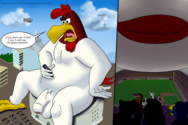 anthro anus balls beak big_butt butt dialogue genitals group huge_butt humanoid_genitalia humanoid_penis macro male nude overweight penis solo_focus speech_bubble text doodle_dot_inc looney_tunes warner_brothers foghorn_leghorn avian bird canid canine canis chicken dalmatian dobermann domestic_dog galliform mammal phasianid pinscher digital_media_(artwork) english_text